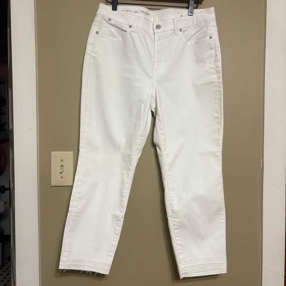 Talbots Women’s Flawless 5 Pocket Slim Ankle Curvy White Jeans Cotton Petite 12